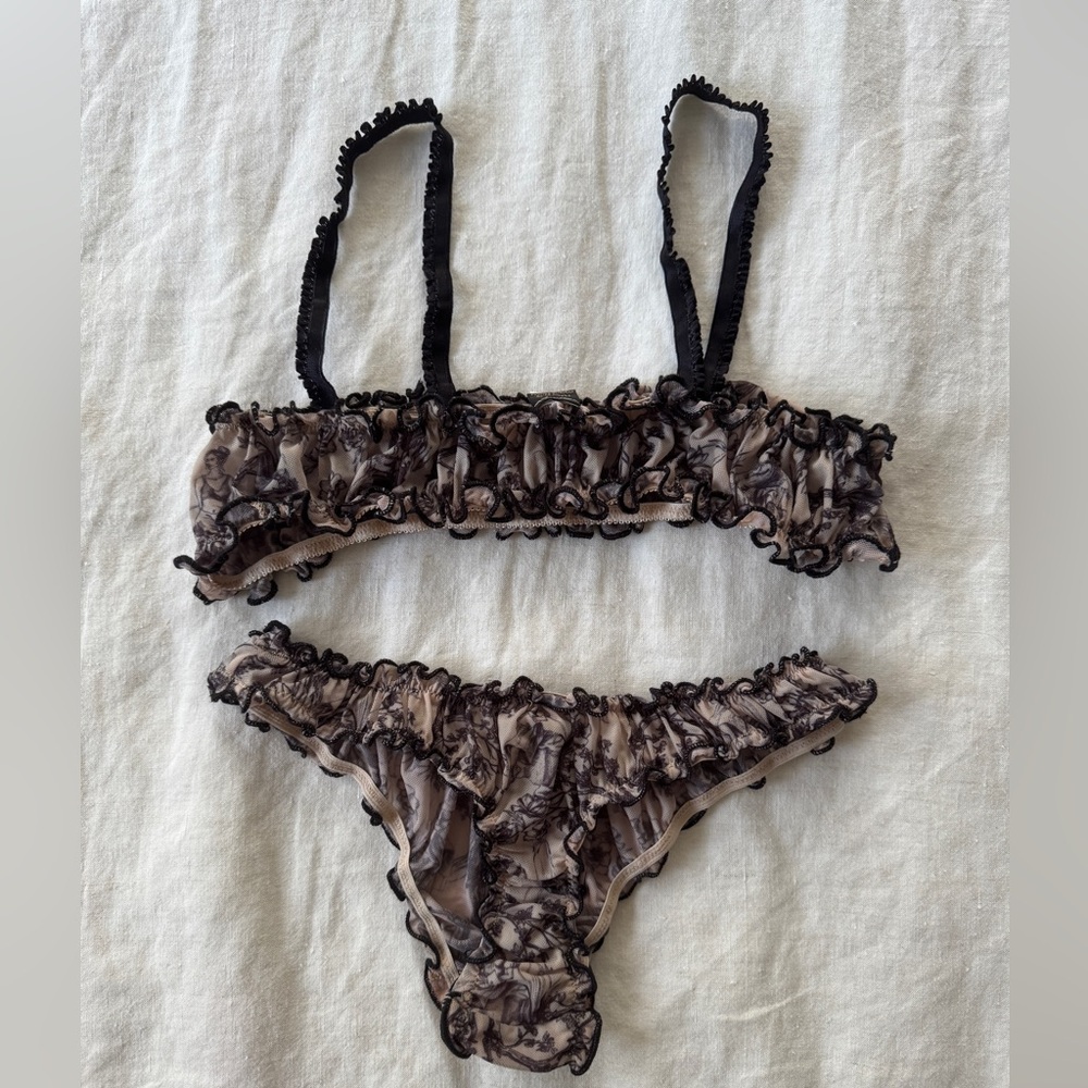 Free People Black and Cream Lace Bra Set - Picture 5 of 10